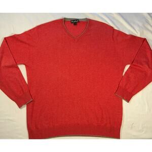 Mistral Red Orange Cashmere Cotton Blend Contrast Trim V-Neck Sweater Men's L